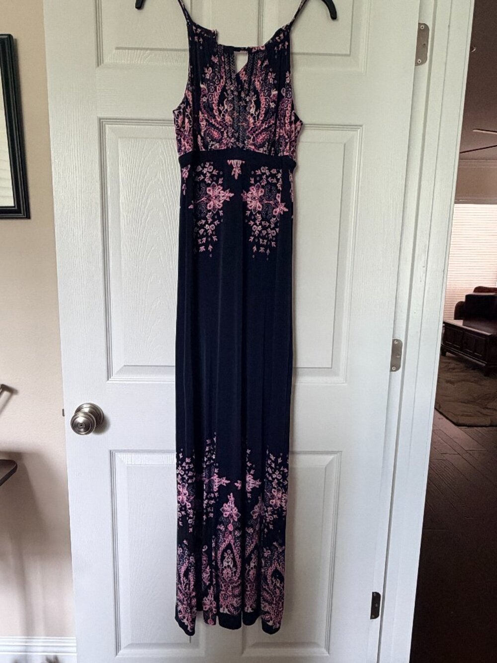 INC Navy and Pink Floral Maxi Dress with Beaded accent Size Small